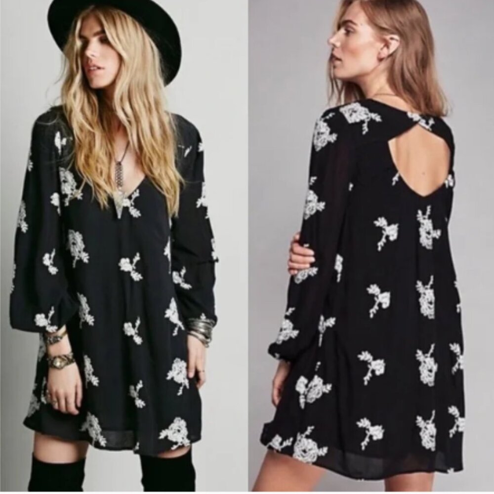 FREE People Austin black embroidered mini dress (1112)